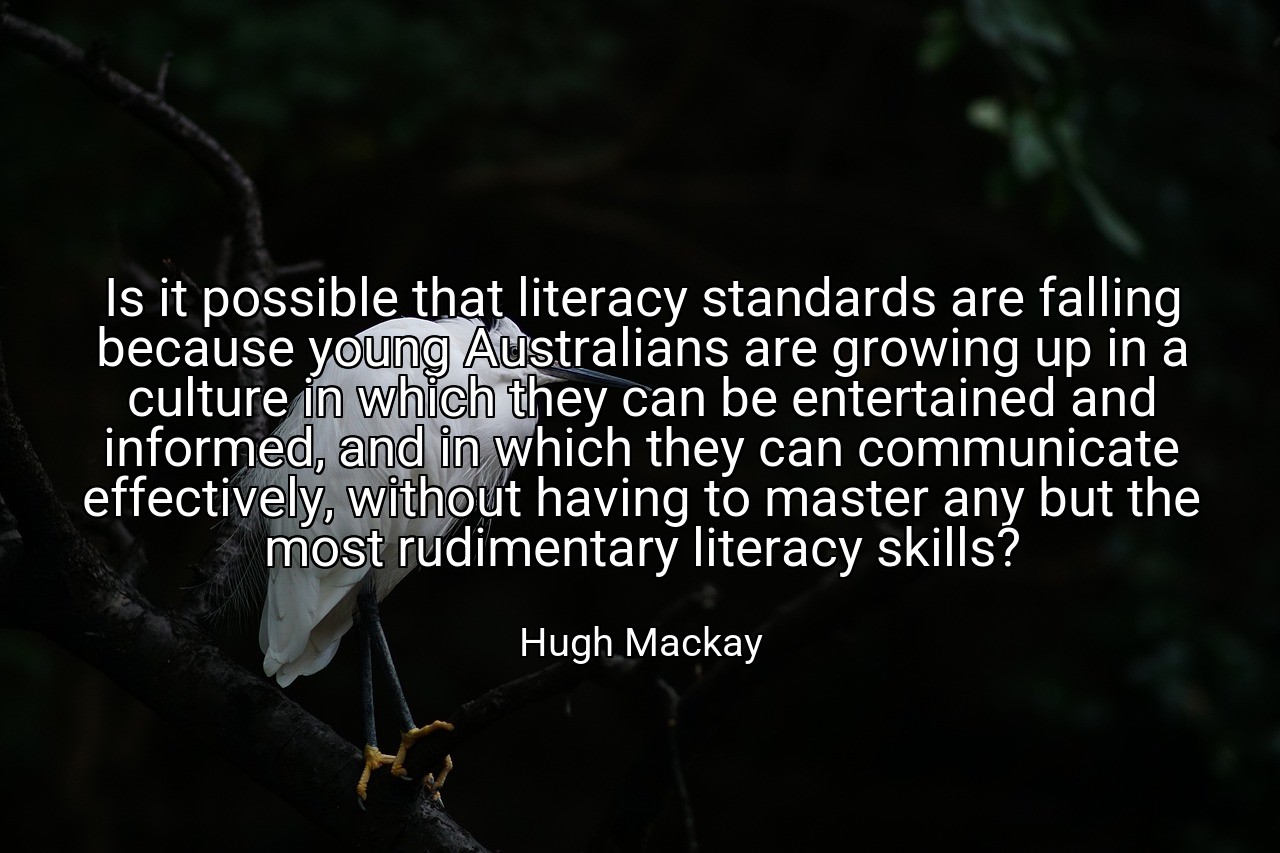 Is it possible that literacy standards are falling because young Australians are growing up in a culture in which they can be entertained and informed, and in which they can communicate effectively, without having to master any but the most rudimentary literacy skills? - Hugh Mackay