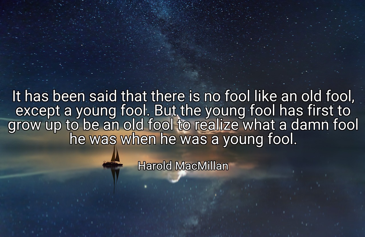 It has been said that there is no fool like an old fool, except a young fool. But the young fool has first to grow up to be an old fool to realize what a damn fool he was when he was a young fool. - Harold MacMillan