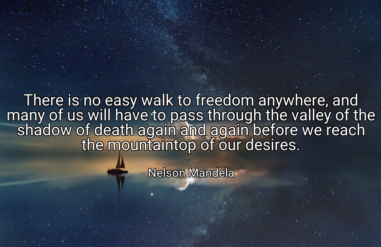 There is no easy walk to freedom anywhere, and many of us will have to pass through the valley of the shadow of death again and again before we reach the mountaintop of our desires. - Nelson Mandela