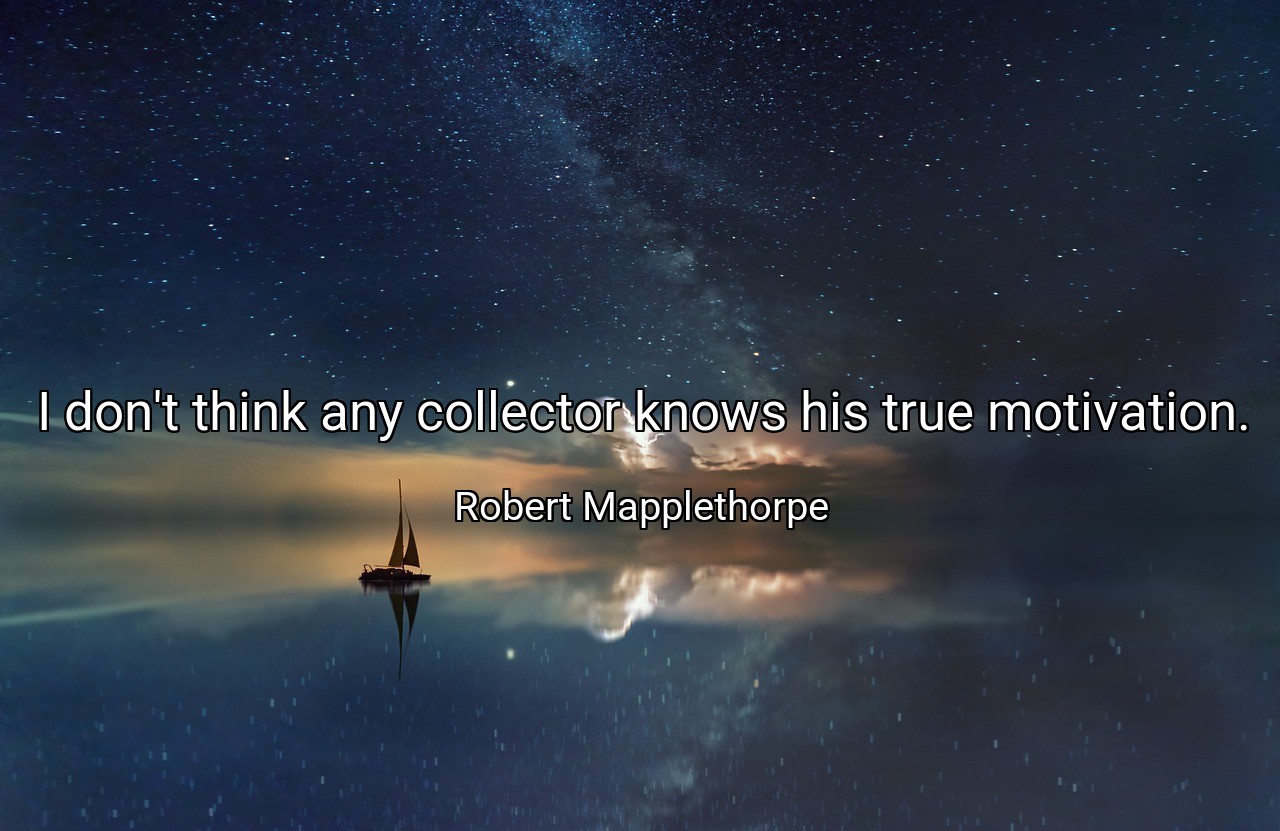 I don't think any collector knows his true motivation. - Robert Mapplethorpe