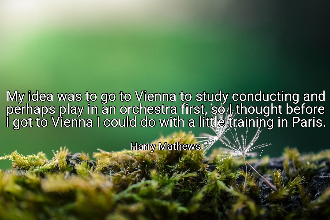 My idea was to go to Vienna to study conducting and perhaps play in an orchestra first, so I thought before I got to Vienna I could do with a little training in Paris. - Harry Mathews