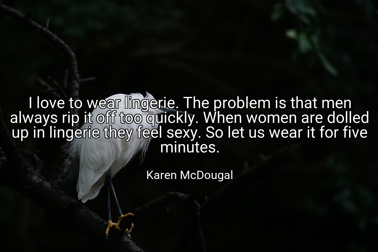 I love to wear lingerie. The problem is that men always rip it off too quickly. When women are dolled up in lingerie they feel sexy. So let us wear it for five minutes. - Karen McDougal