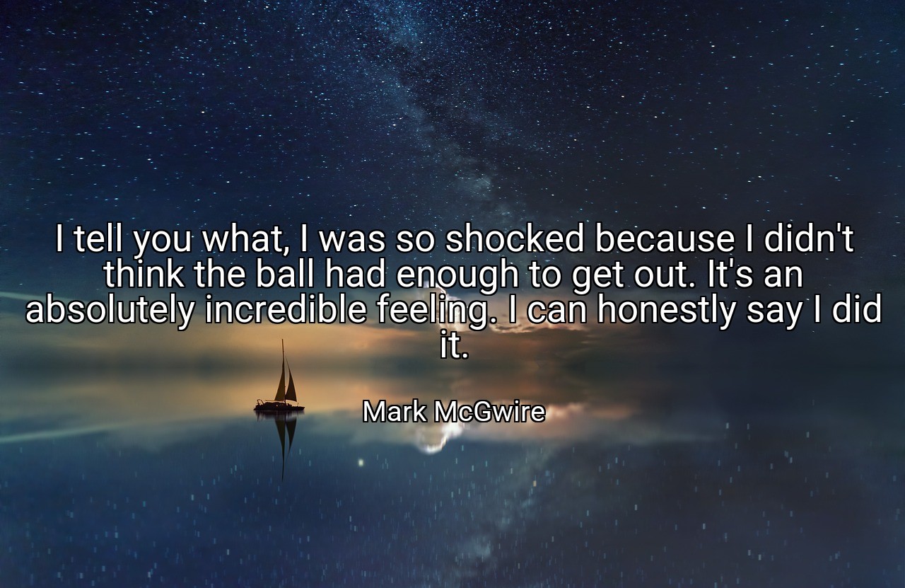 I tell you what, I was so shocked because I didn't think the ball had enough to get out. It's an absolutely incredible feeling. I can honestly say I did it. - Mark McGwire