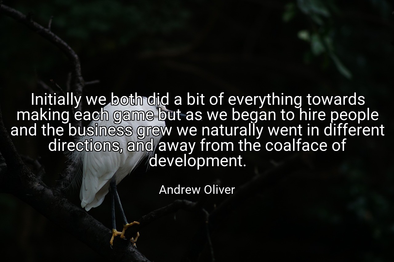 Initially we both did a bit of everything towards making each game but as we began to hire people and the business grew we naturally went in different directions, and away from the coalface of development. - Andrew Oliver