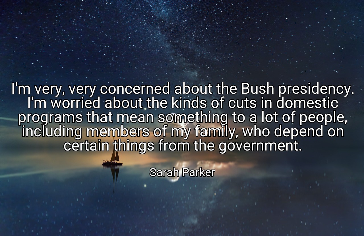 I'm very, very concerned about the Bush presidency. I'm worried about the kinds of cuts in domestic programs that mean something to a lot of people, including members of my family, who depend on certain things from the government. - Sarah Parker