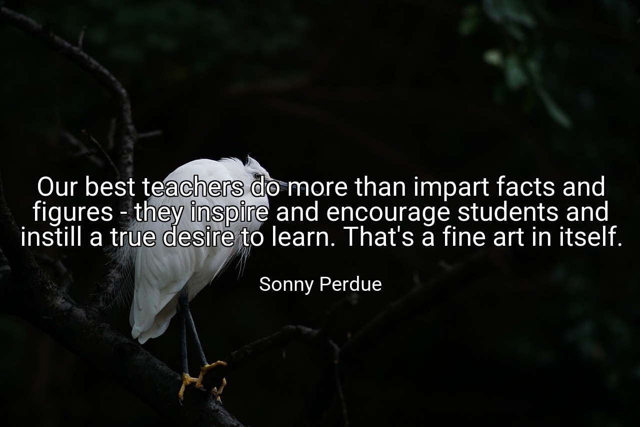 Our best teachers do more than impart facts and figures - they inspire and encourage students and instill a true desire to learn. That's a fine art in itself. - Sonny Perdue