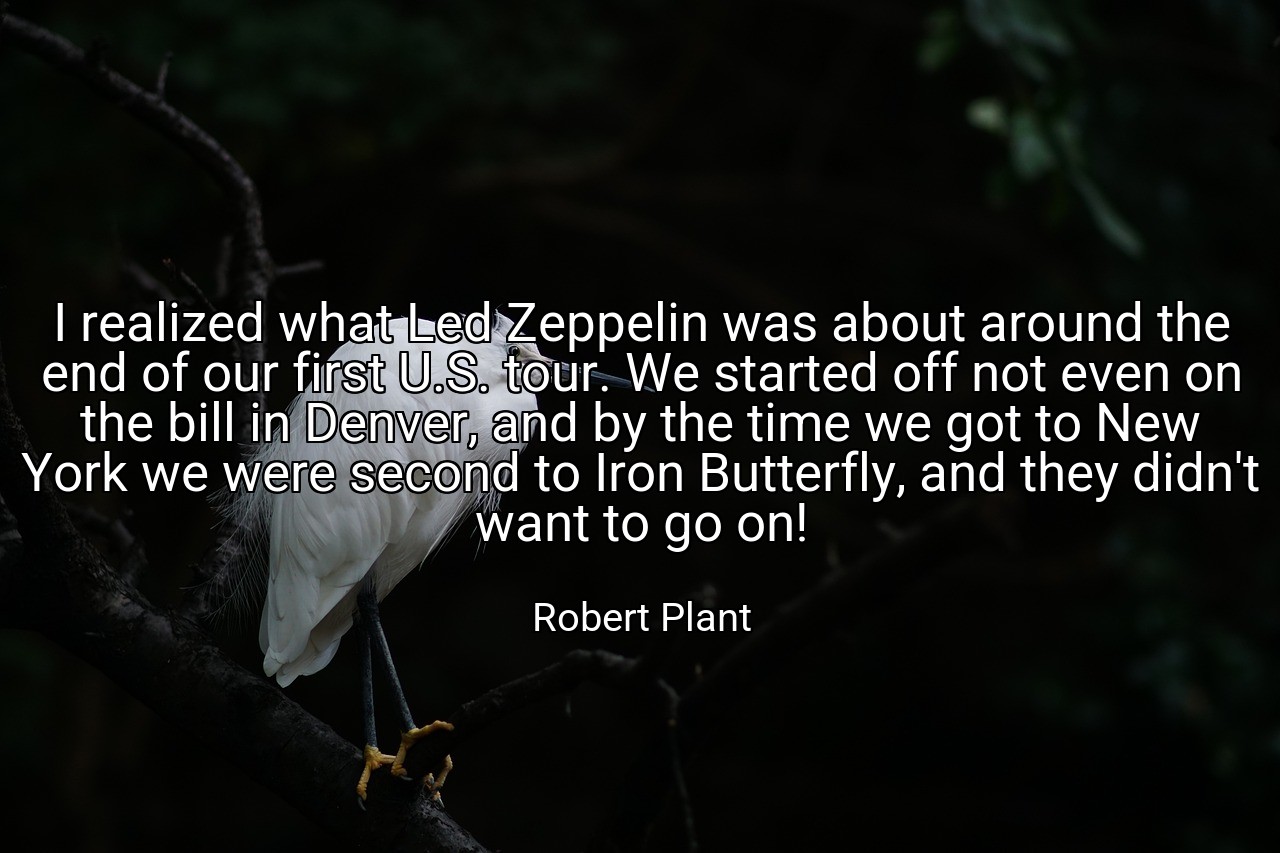 I realized what Led Zeppelin was about around the end of our first U.S. tour. We started off not even on the bill in Denver, and by the time we got to New York we were second to Iron Butterfly, and they didn't want to go on! - Robert Plant