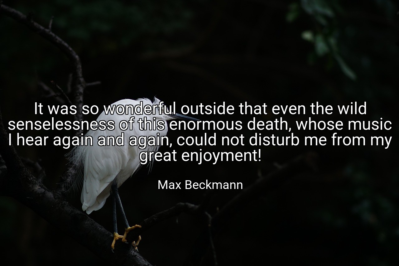 It was so wonderful outside that even the wild senselessness of this enormous death, whose music I hear again and again, could not disturb me from my great enjoyment! - Max Beckmann