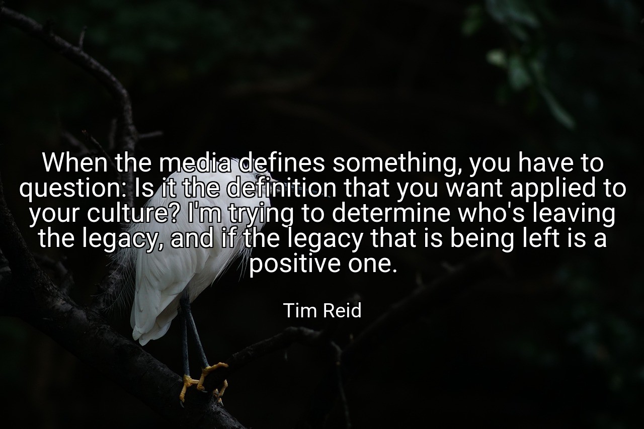 When the media defines something, you have to question: Is it the definition that you want applied to your culture? I'm trying to determine who's leaving the legacy, and if the legacy that is being left is a positive one. - Tim Reid