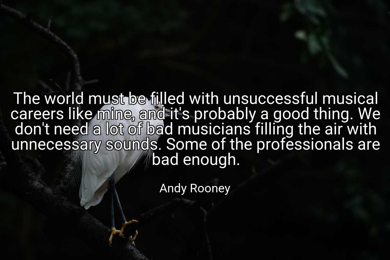 The world must be filled with unsuccessful musical careers like mine, and it's probably a good thing. We don't need a lot of bad musicians filling the air with unnecessary sounds. Some of the professionals are bad enough. - Andy Rooney