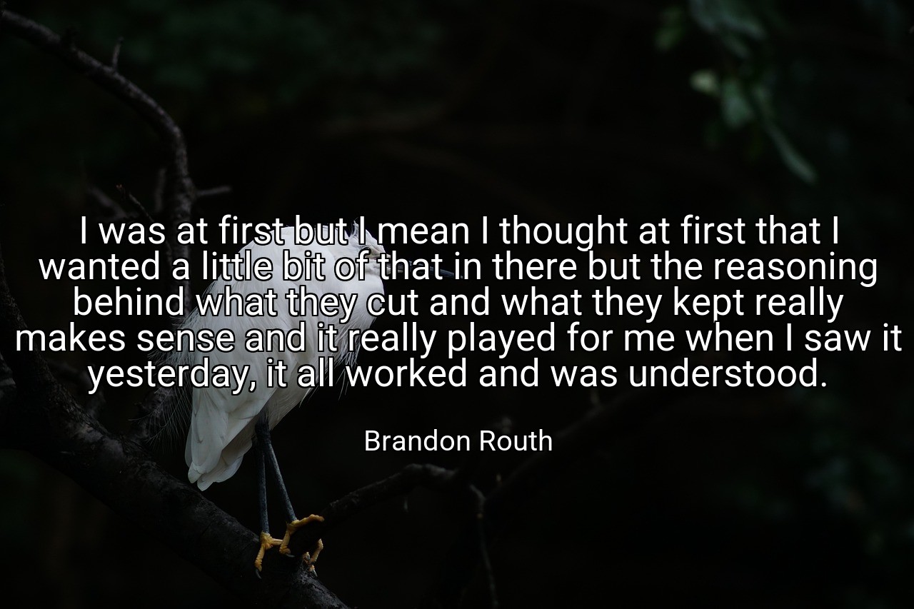I was at first but I mean I thought at first that I wanted a little bit of that in there but the reasoning behind what they cut and what they kept really makes sense and it really played for me when I saw it yesterday, it all worked and was understood. - Brandon Routh