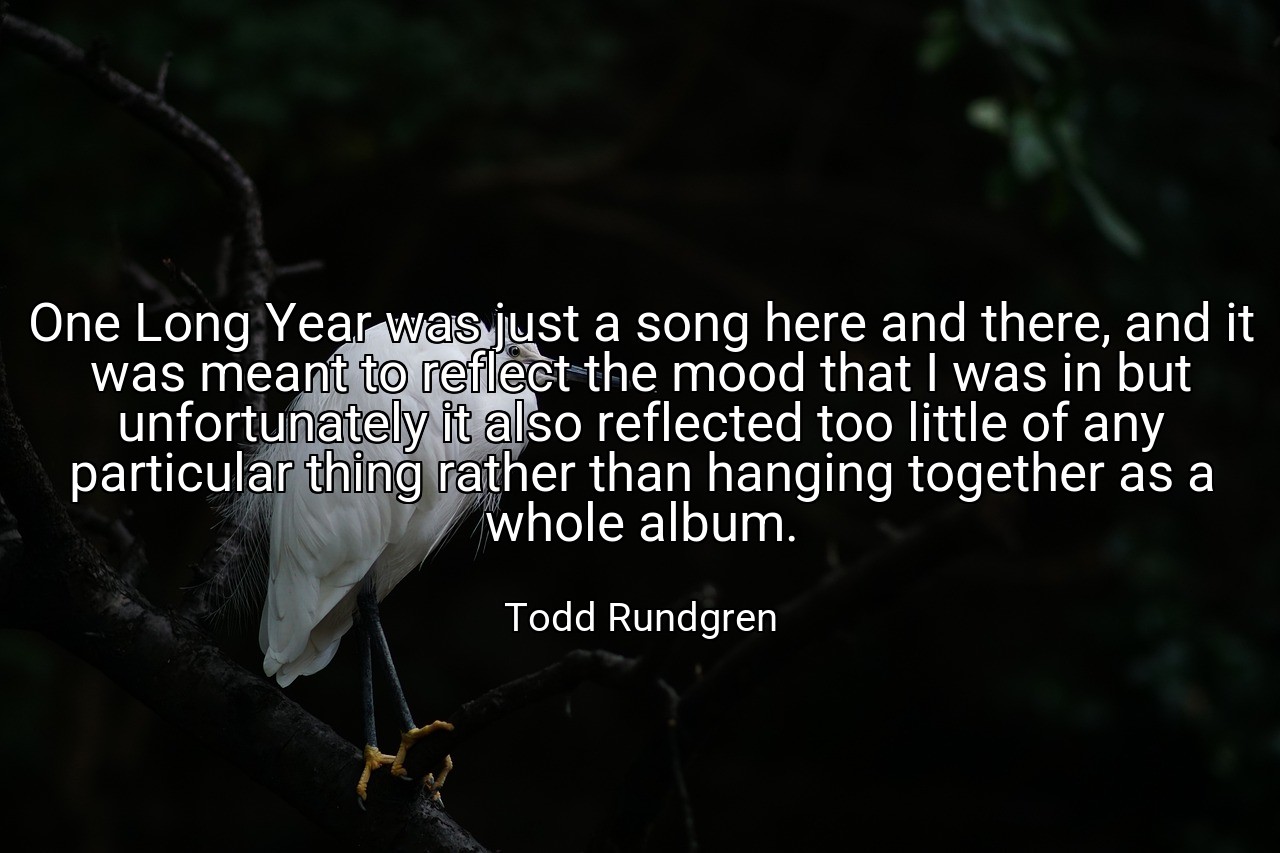 One Long Year was just a song here and there, and it was meant to reflect the mood that I was in but unfortunately it also reflected too little of any particular thing rather than hanging together as a whole album. - Todd Rundgren
