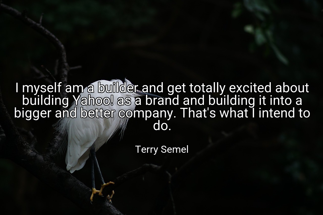 I myself am a builder and get totally excited about building Yahoo! as a brand and building it into a bigger and better company. That's what I intend to do. - Terry Semel