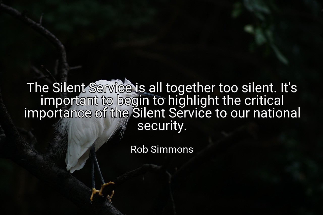 The Silent Service is all together too silent. It's important to begin to highlight the critical importance of the Silent Service to our national security. - Rob Simmons