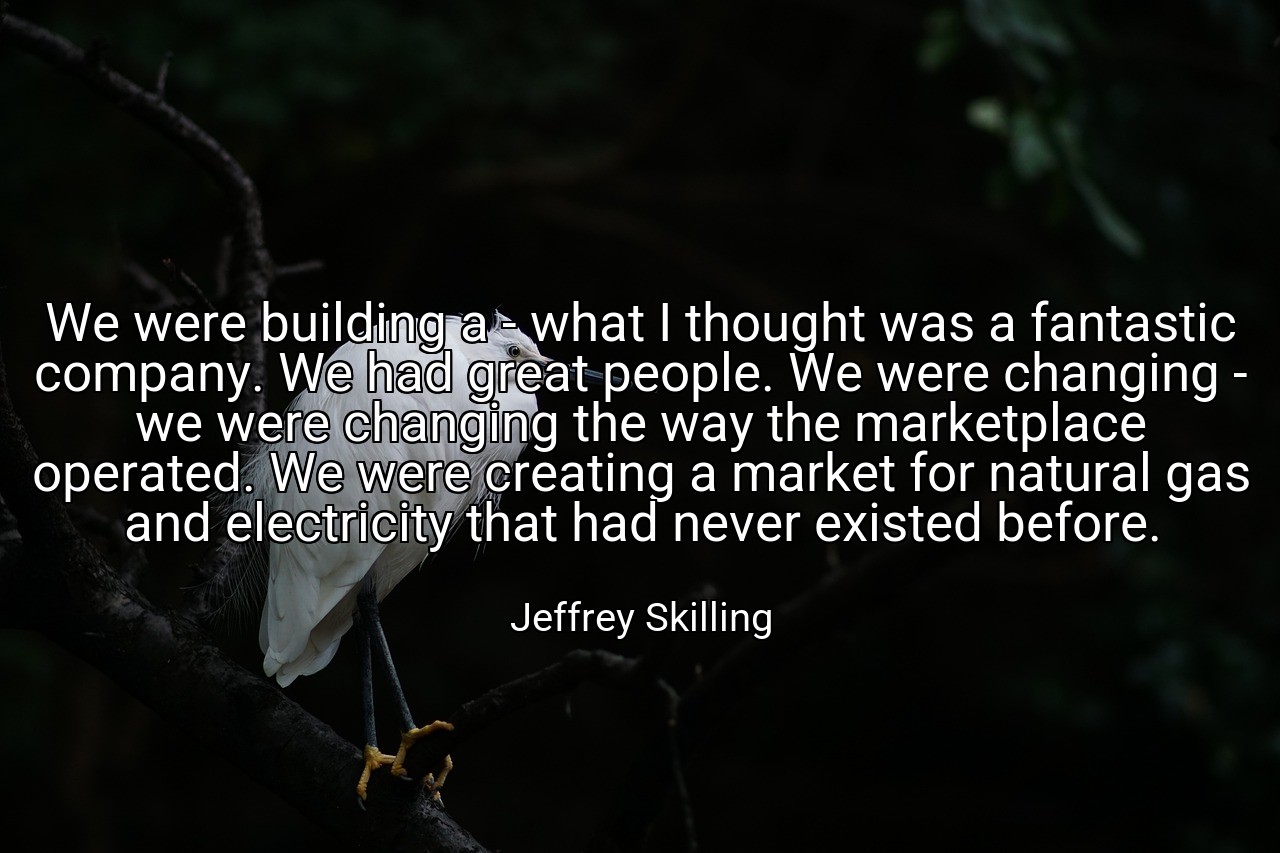 We were building a - what I thought was a fantastic company. We had great people. We were changing - we were changing the way the marketplace operated. We were creating a market for natural gas and electricity that had never existed before. - Jeffrey Skilling