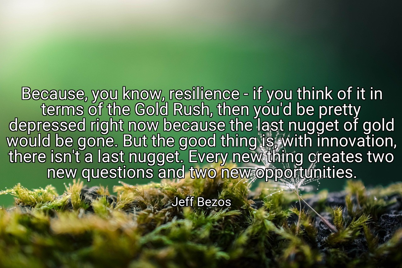 Because, you know, resilience - if you think of it in terms of the Gold Rush, then you'd be pretty depressed right now because the last nugget of gold would be gone. But the good thing is, with innovation, there isn't a last nugget. Every new thing creates two new questions and two new opportunities. - Jeff Bezos