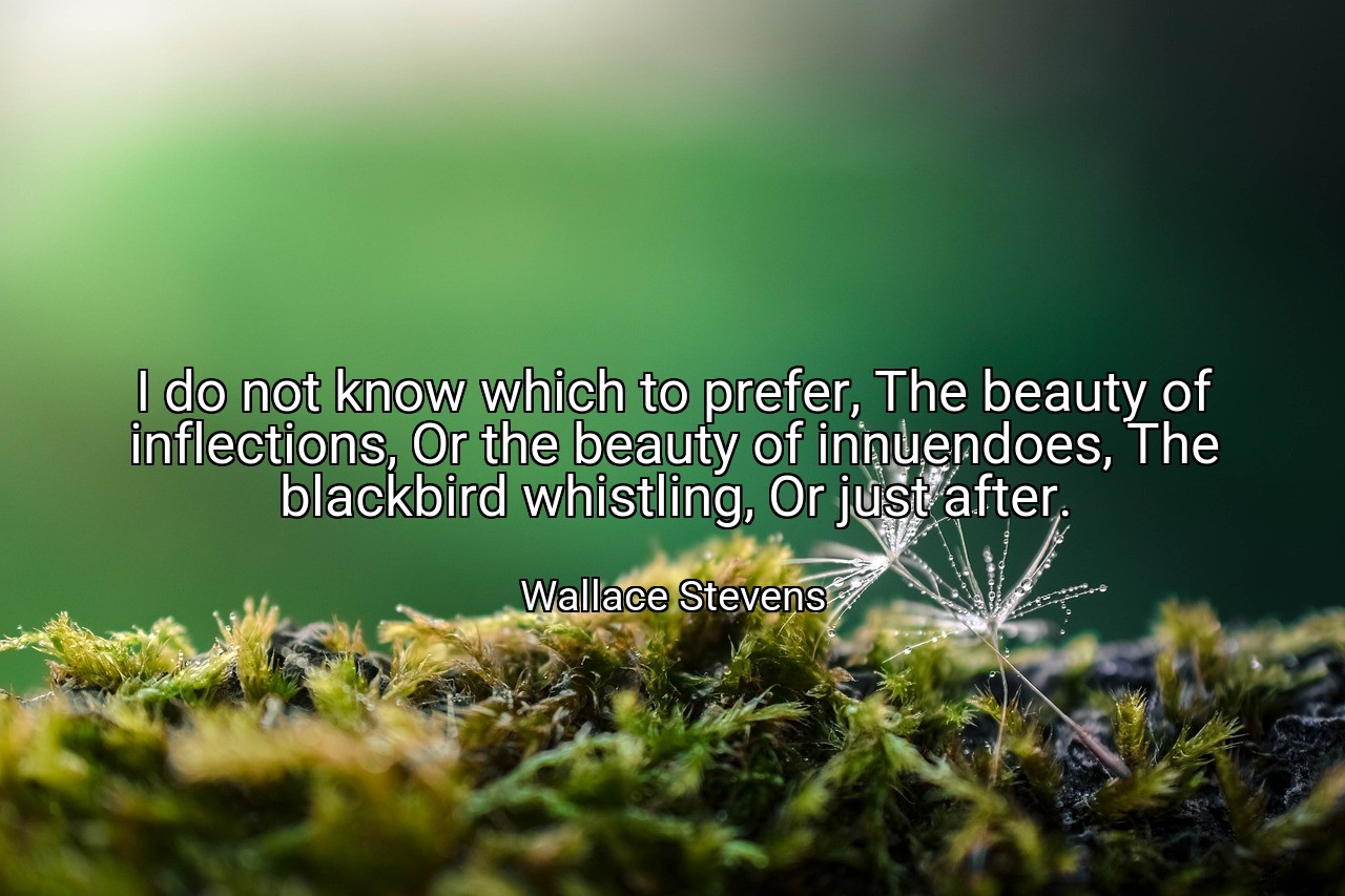 I do not know which to prefer, The beauty of inflections, Or the beauty of innuendoes, The blackbird whistling, Or just after. - Wallace Stevens