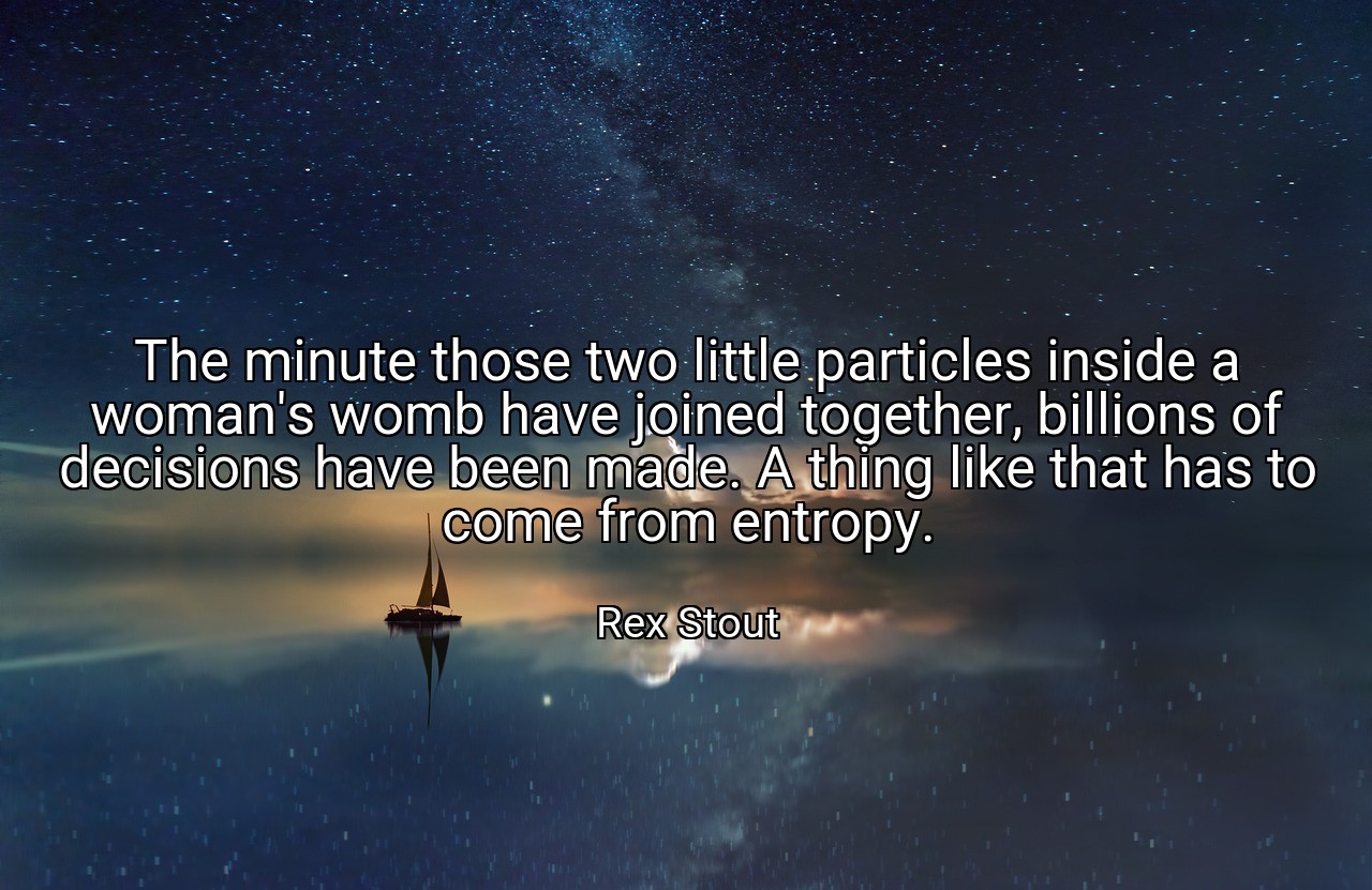 The minute those two little particles inside a woman's womb have joined together, billions of decisions have been made. A thing like that has to come from entropy. - Rex Stout