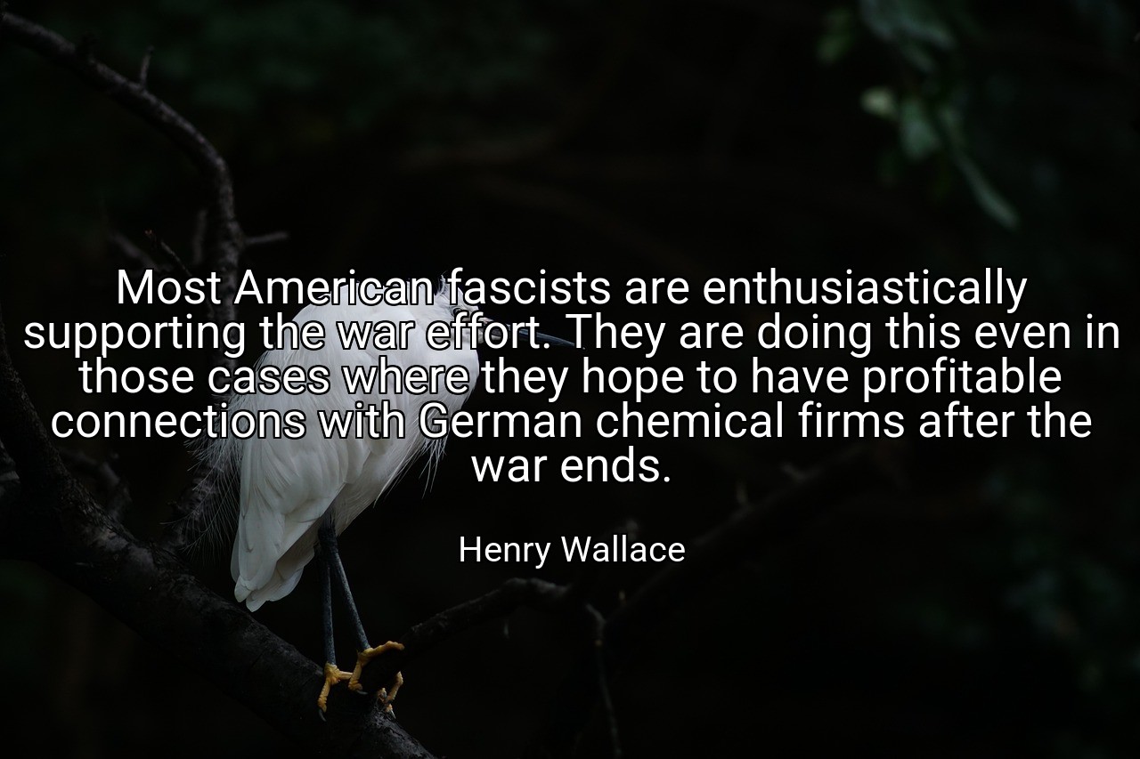 Most American fascists are enthusiastically supporting the war effort. They are doing this even in those cases where they hope to have profitable connections with German chemical firms after the war ends. - Henry Wallace