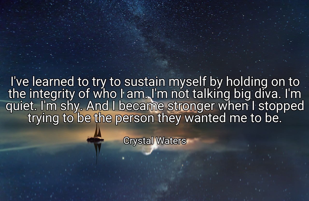 I've learned to try to sustain myself by holding on to the integrity of who I am. I'm not talking big diva. I'm quiet. I'm shy. And I became stronger when I stopped trying to be the person they wanted me to be. - Crystal Waters
