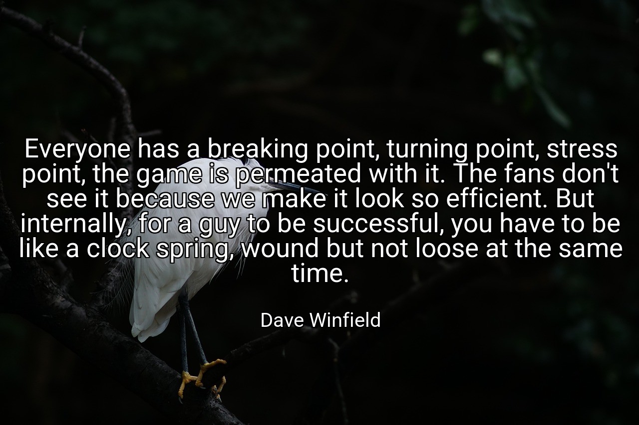 Everyone has a breaking point, turning point, stress point, the game is permeated with it. The fans don't see it because we make it look so efficient. But internally, for a guy to be successful, you have to be like a clock spring, wound but not loose at the same time. - Dave Winfield