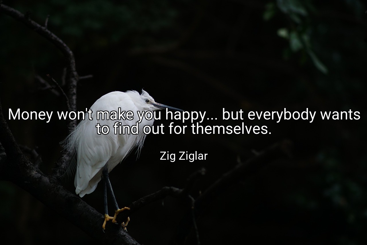 Money won't make you happy... but everybody wants to find out for themselves. - Zig Ziglar