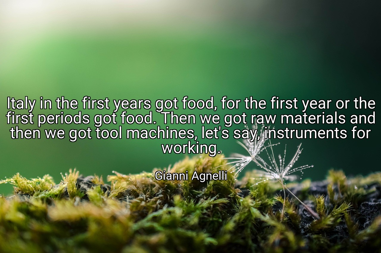 Italy in the first years got food, for the first year or the first periods got food. Then we got raw materials and then we got tool machines, let's say, instruments for working. - Gianni Agnelli