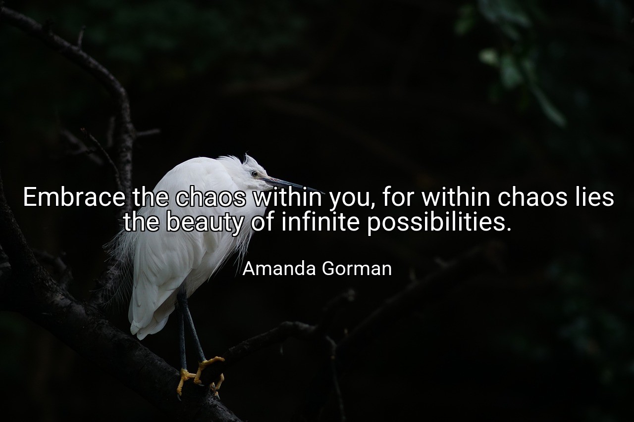 Embrace the chaos within you, for within chaos lies the beauty of infinite possibilities. - Amanda Gorman