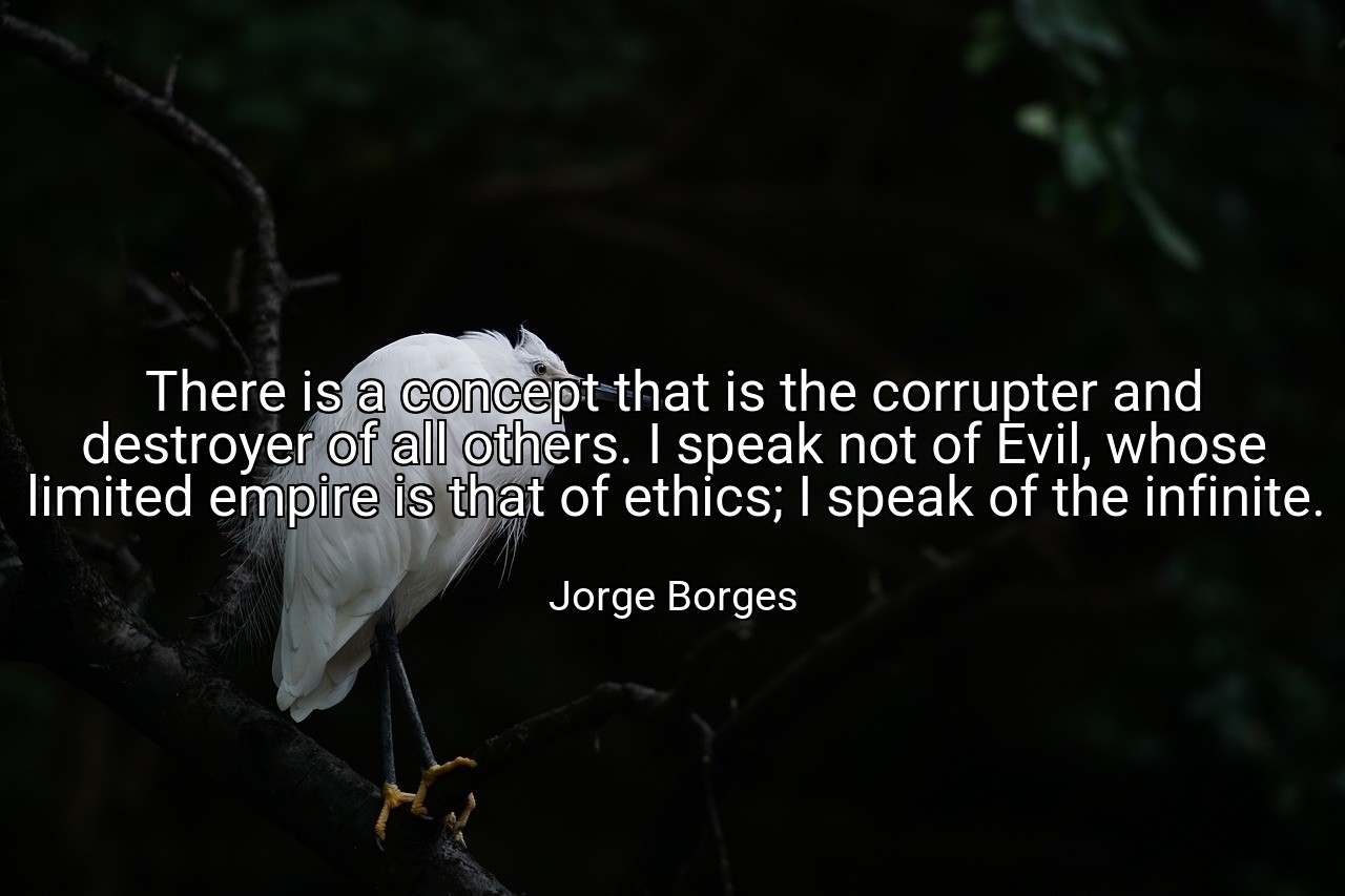 There is a concept that is the corrupter and destroyer of all others. I speak not of Evil, whose limited empire is that of ethics; I speak of the infinite. - Jorge Borges