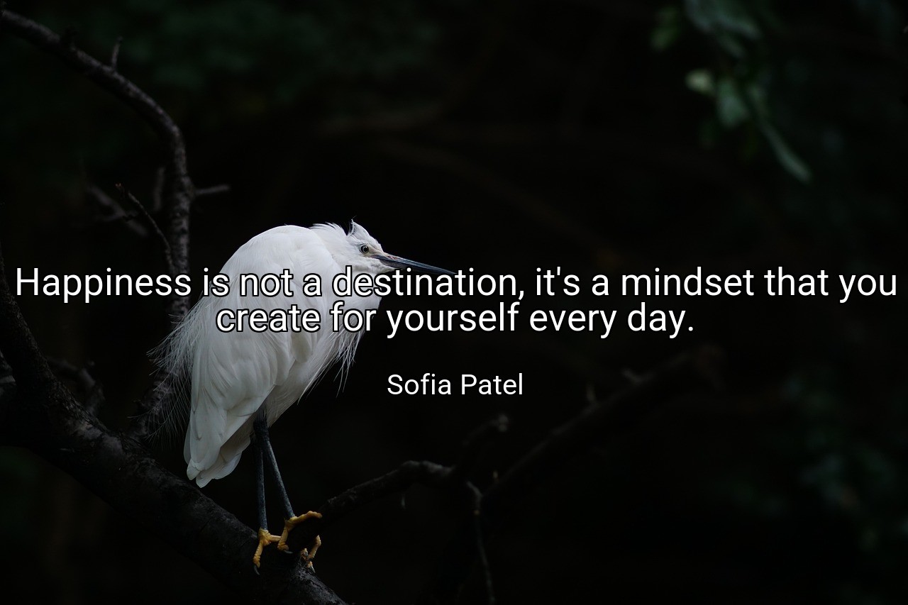 Happiness is not a destination, it's a mindset that you create for yourself every day. - Sofia Patel