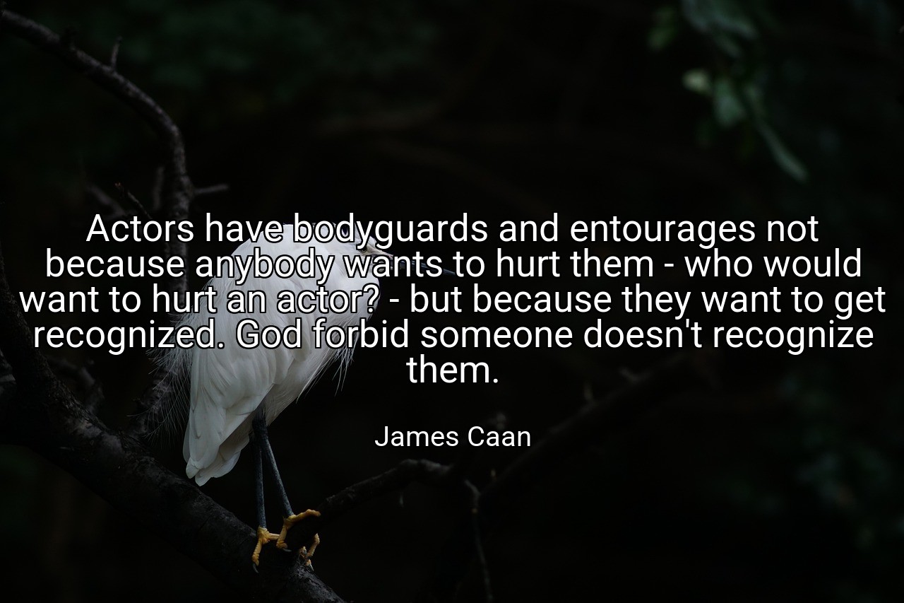 Actors have bodyguards and entourages not because anybody wants to hurt them - who would want to hurt an actor? - but because they want to get recognized. God forbid someone doesn't recognize them. - James Caan