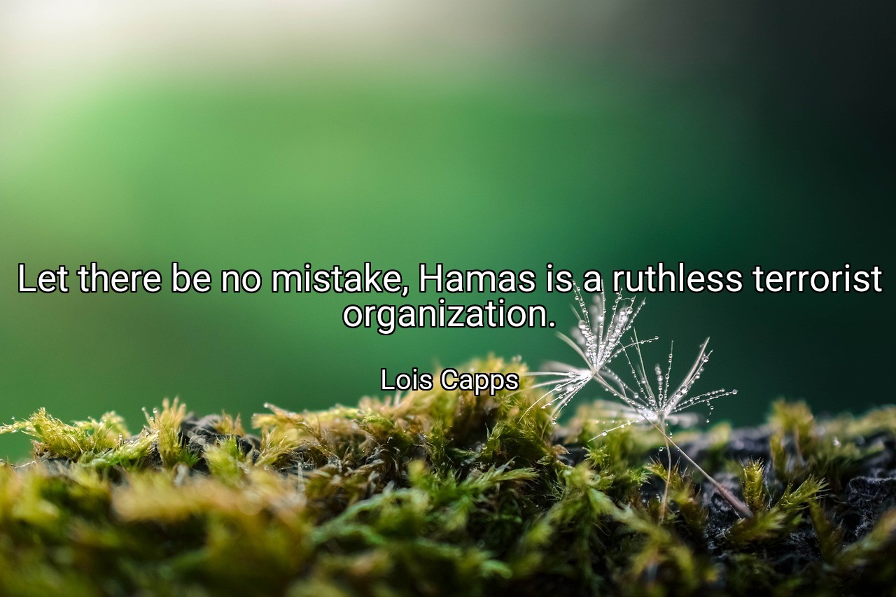 Let there be no mistake, Hamas is a ruthless terrorist organization. - Lois Capps