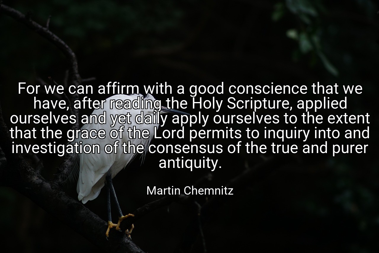 For we can affirm with a good conscience that we have, after reading the Holy Scripture, applied ourselves and yet daily apply ourselves to the extent that the grace of the Lord permits to inquiry into and investigation of the consensus of the true and purer antiquity. - Martin Chemnitz