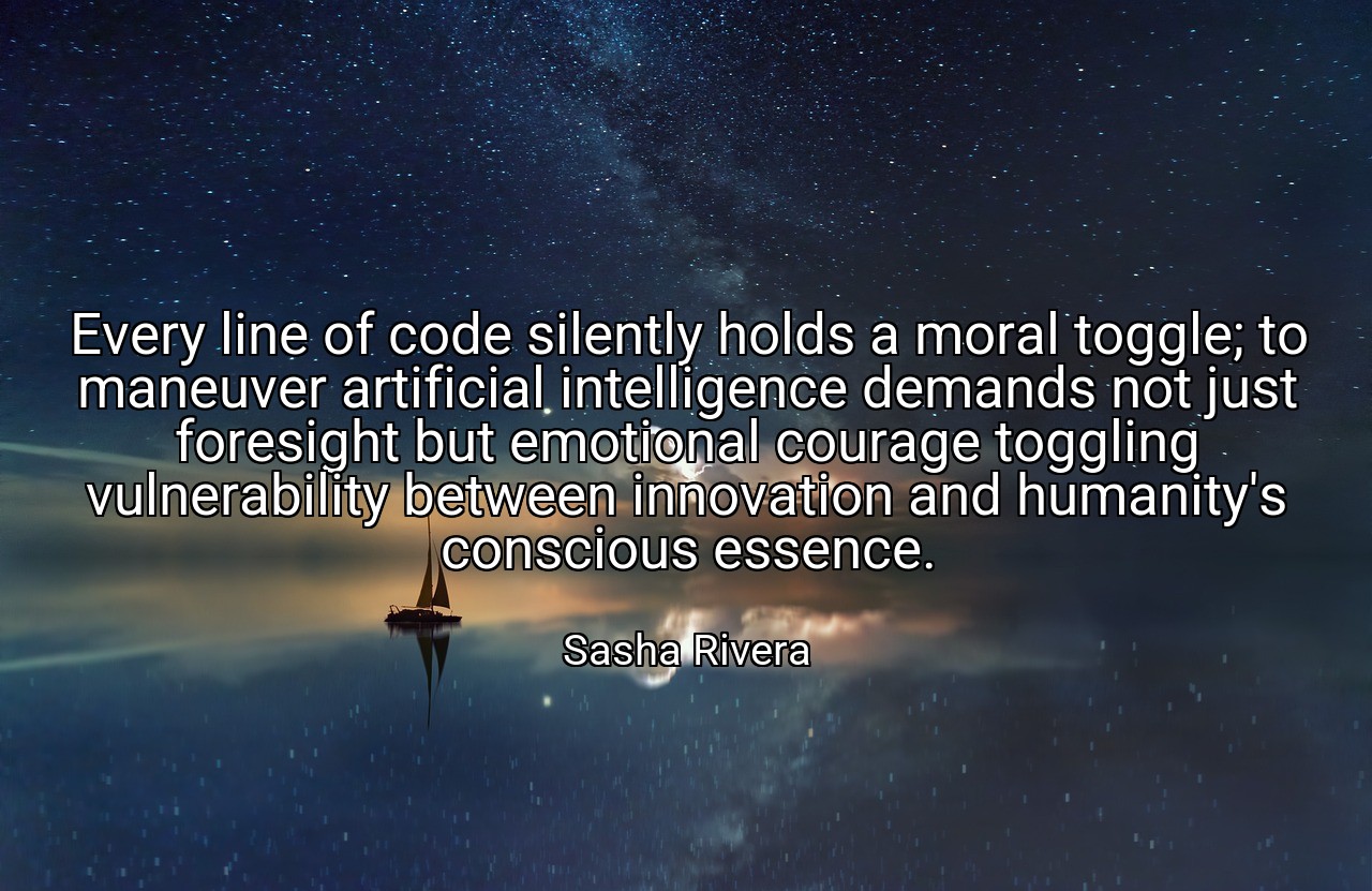 Every line of code silently holds a moral toggle; to maneuver artificial intelligence demands not just foresight but emotional courage toggling vulnerability between innovation and humanity's conscious essence. - Sasha Rivera