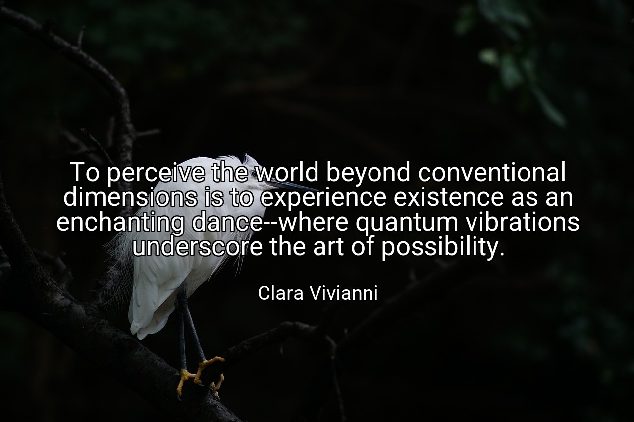To perceive the world beyond conventional dimensions is to experience existence as an enchanting dance--where quantum vibrations underscore the art of possibility. - Clara Vivianni