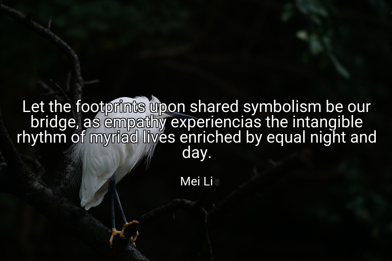 Let the footprints upon shared symbolism be our bridge, as empathy experiencias the intangible rhythm of myriad lives enriched by equal night and day. - Mei Li
