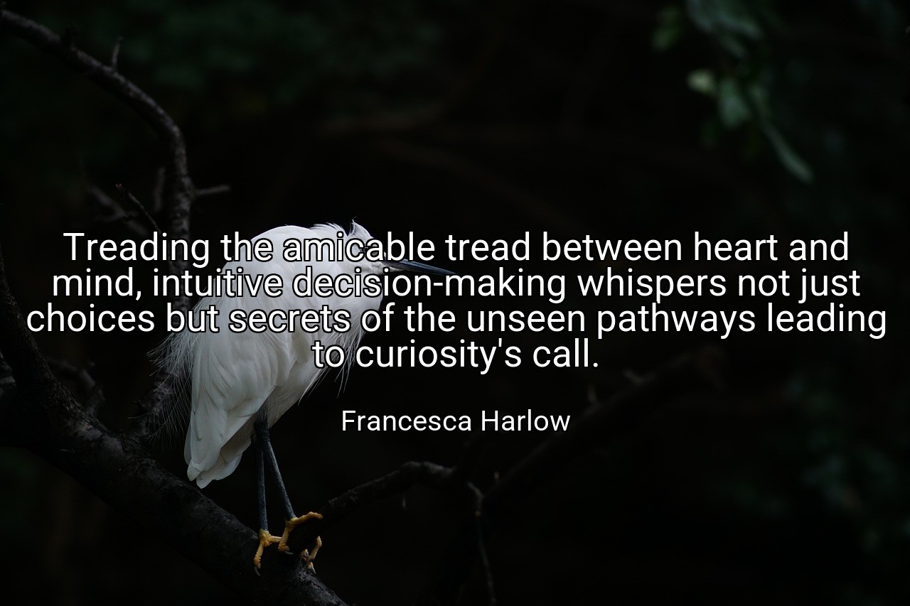 Treading the amicable tread between heart and mind, intuitive decision-making whispers not just choices but secrets of the unseen pathways leading to curiosity's call. - Francesca Harlow