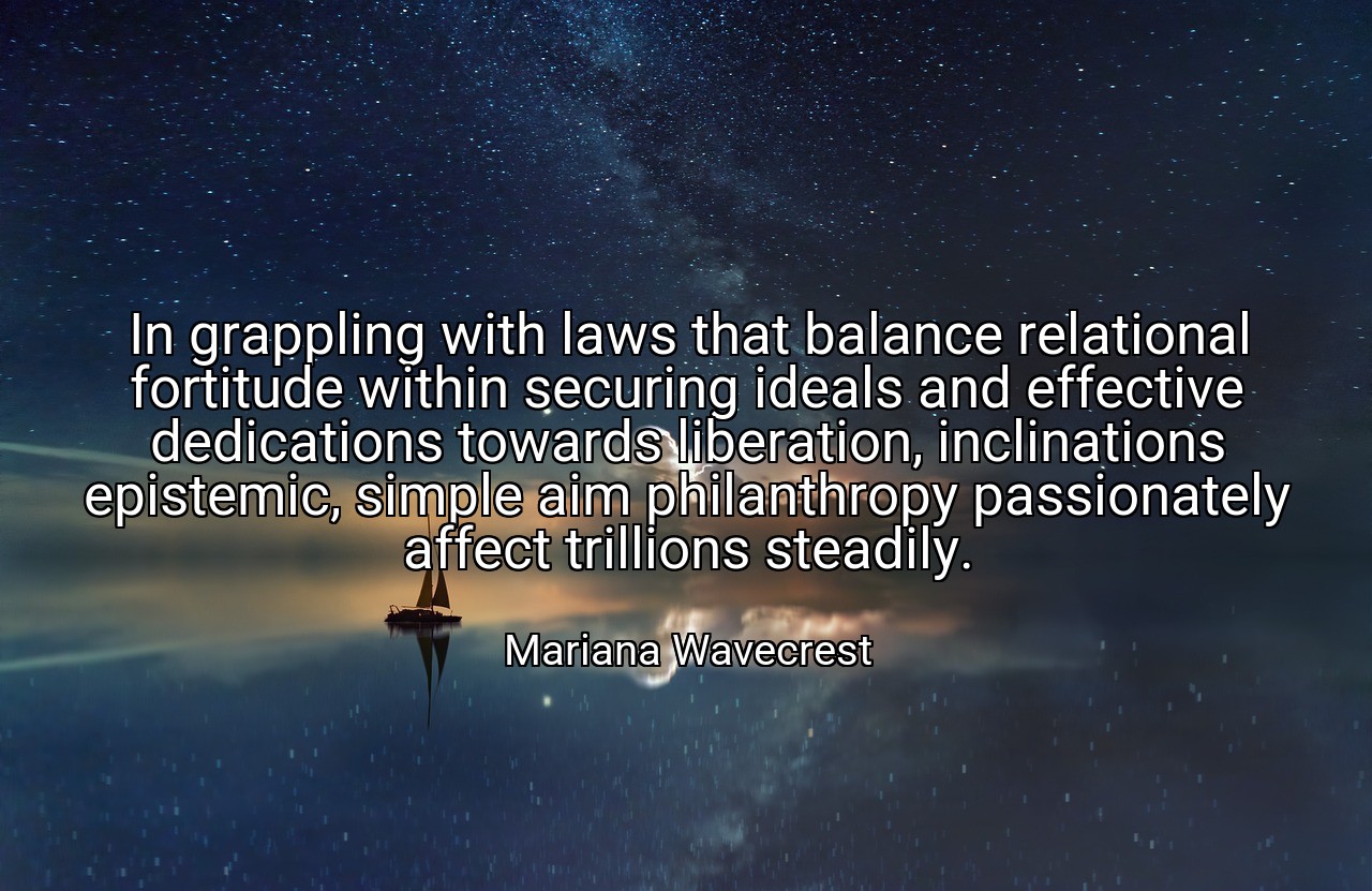In grappling with laws that balance relational fortitude within securing ideals and effective dedications towards liberation, inclinations epistemic, simple aim philanthropy passionately affect trillions steadily. - Mariana Wavecrest