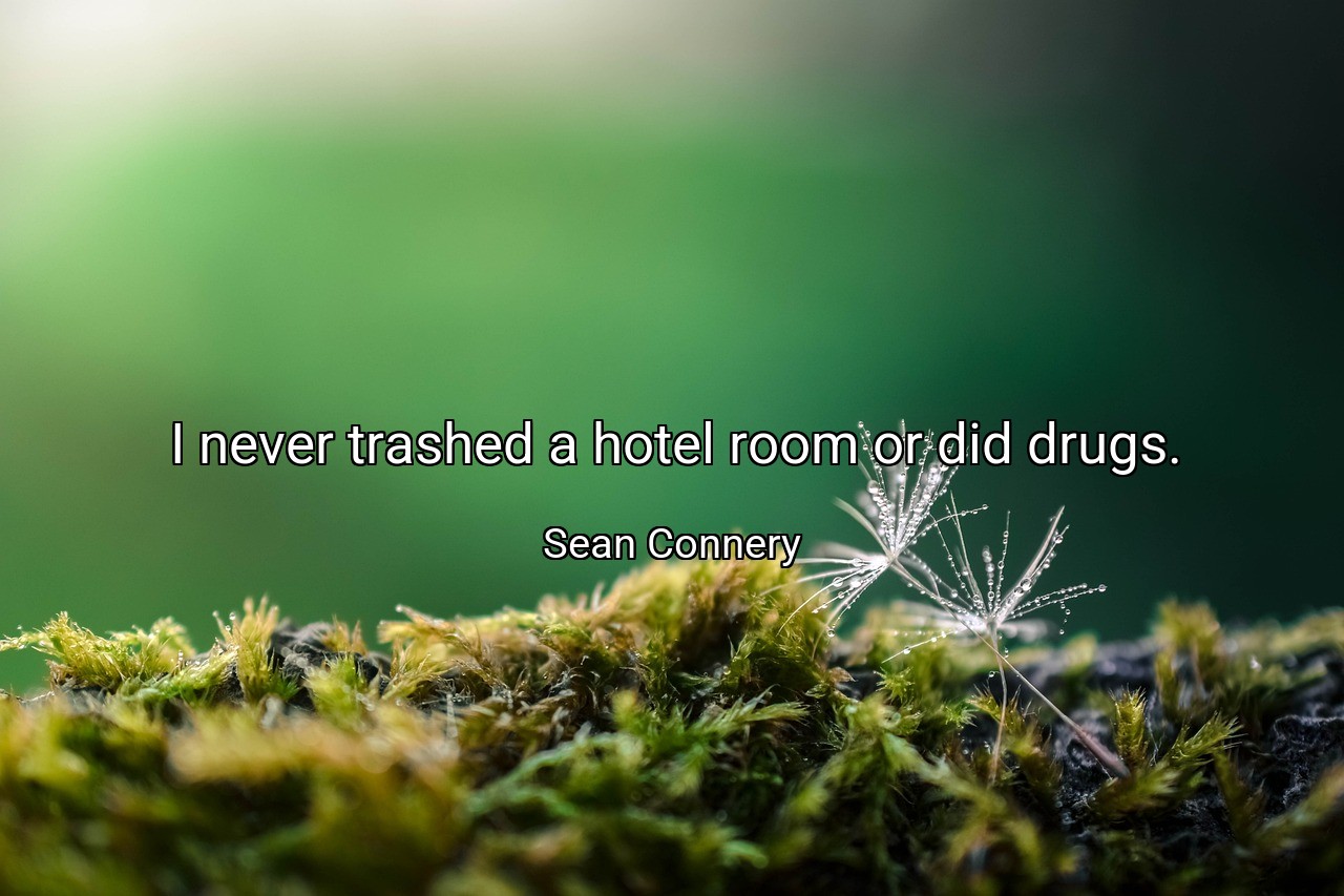 I never trashed a hotel room or did drugs. - Sean Connery