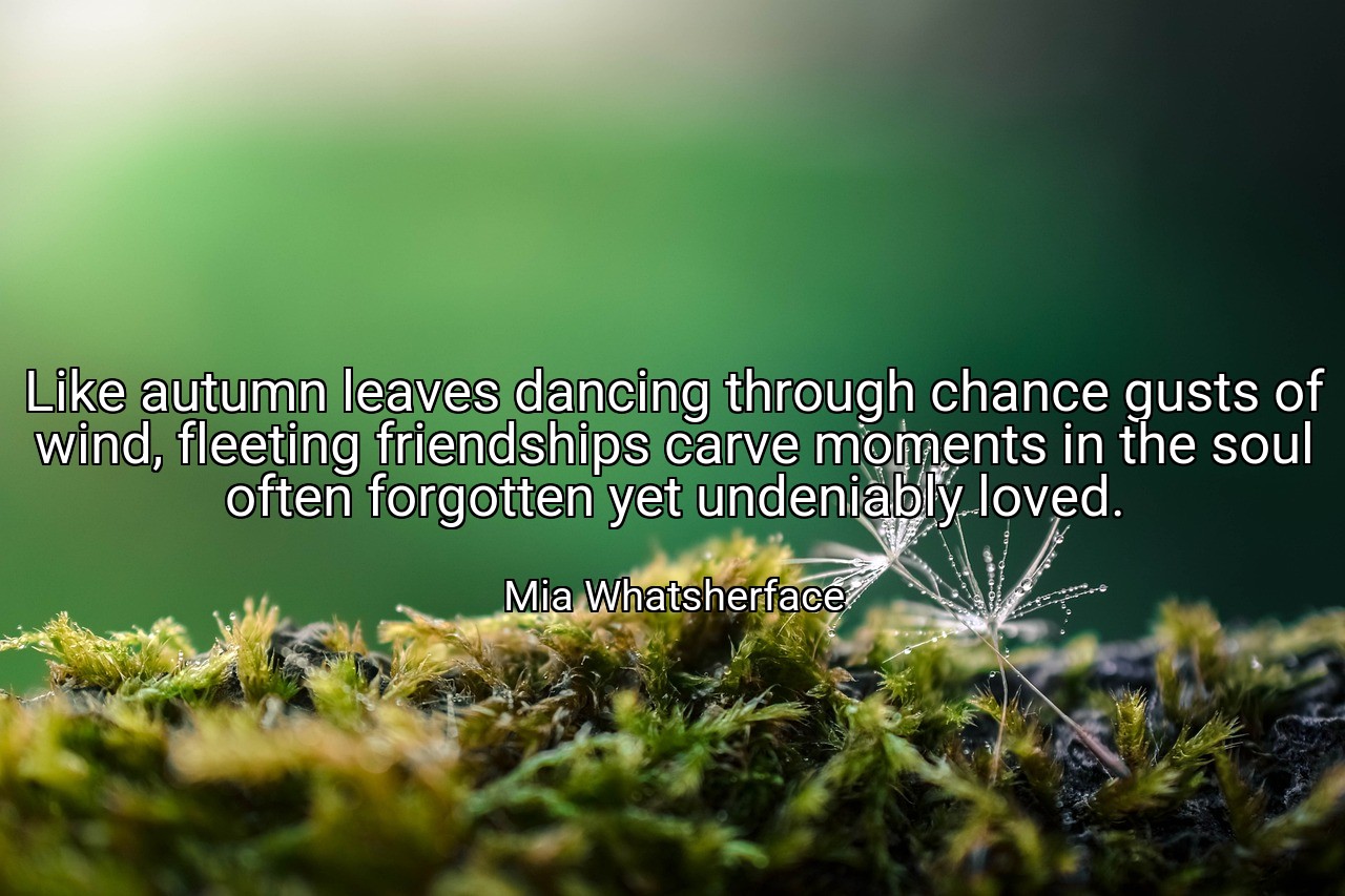 Like autumn leaves dancing through chance gusts of wind, fleeting friendships carve moments in the soul often forgotten yet undeniably loved. - Mia Whatsherface