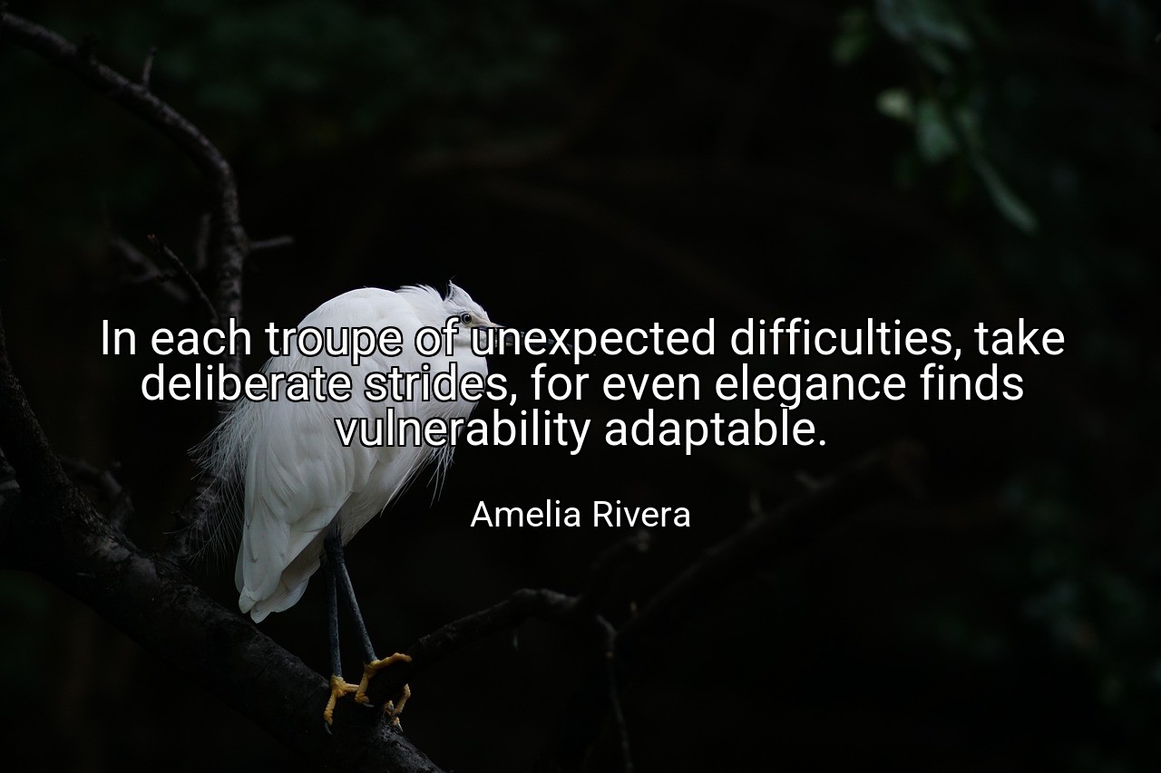 In each troupe of unexpected difficulties, take deliberate strides, for even elegance finds vulnerability adaptable. - Amelia Rivera