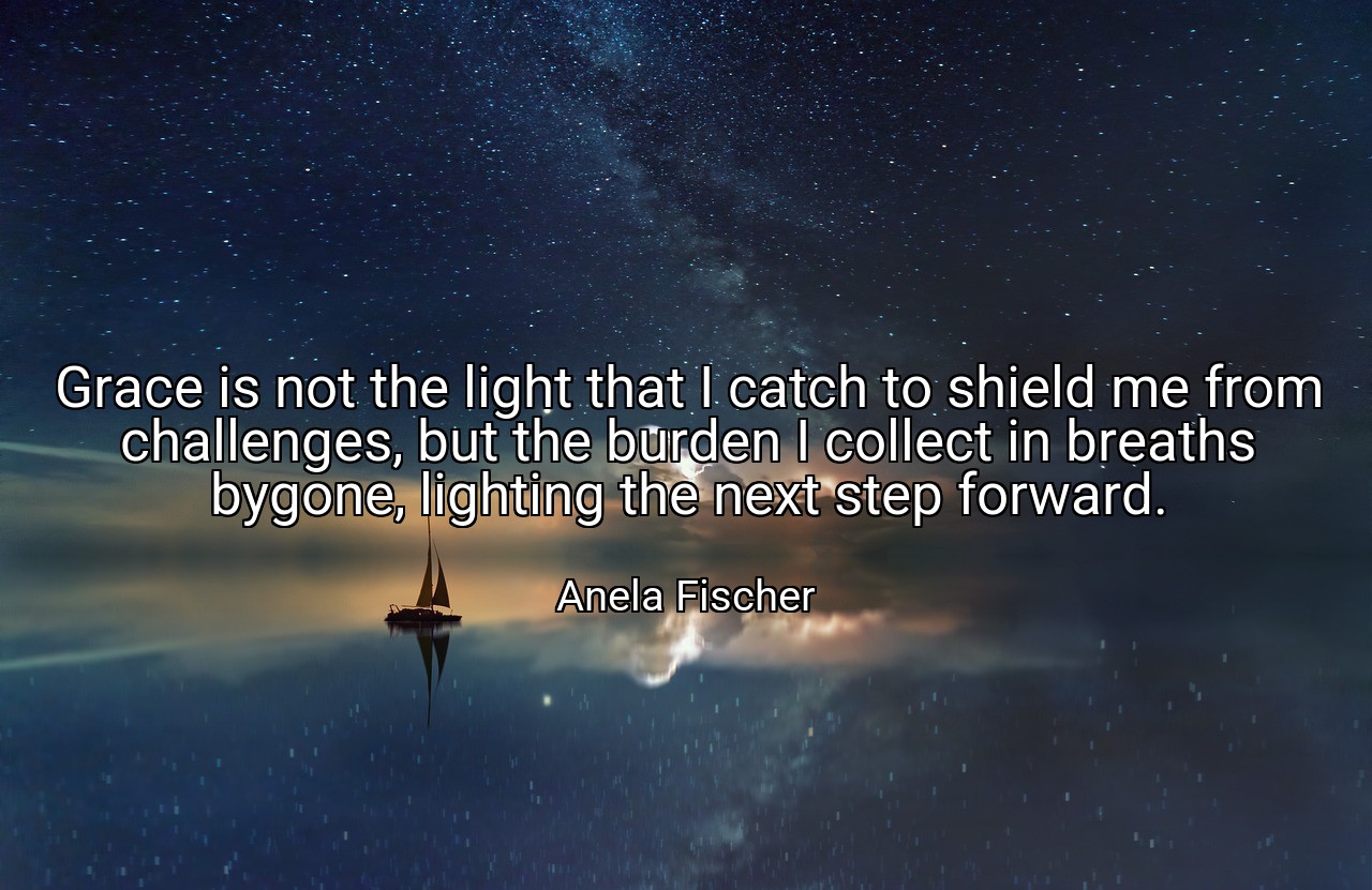 Grace is not the light that I catch to shield me from challenges, but the burden I collect in breaths bygone, lighting the next step forward. - Anela Fischer