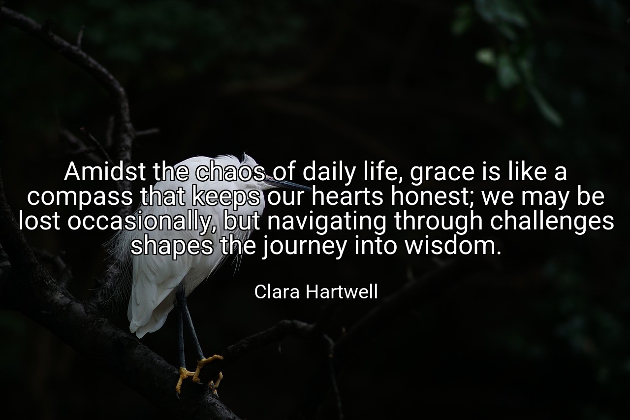 Amidst the chaos of daily life, grace is like a compass that keeps our hearts honest; we may be lost occasionally, but navigating through challenges shapes the journey into wisdom. - Clara Hartwell