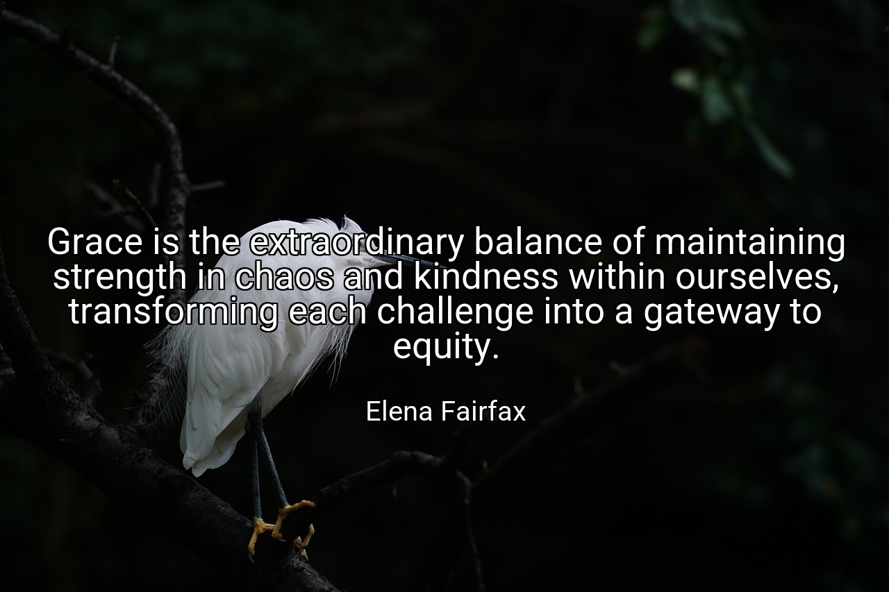 Grace is the extraordinary balance of maintaining strength in chaos and kindness within ourselves, transforming each challenge into a gateway to equity. - Elena Fairfax