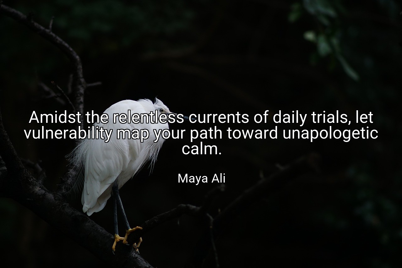 Amidst the relentless currents of daily trials, let vulnerability map your path toward unapologetic calm. - Maya Ali