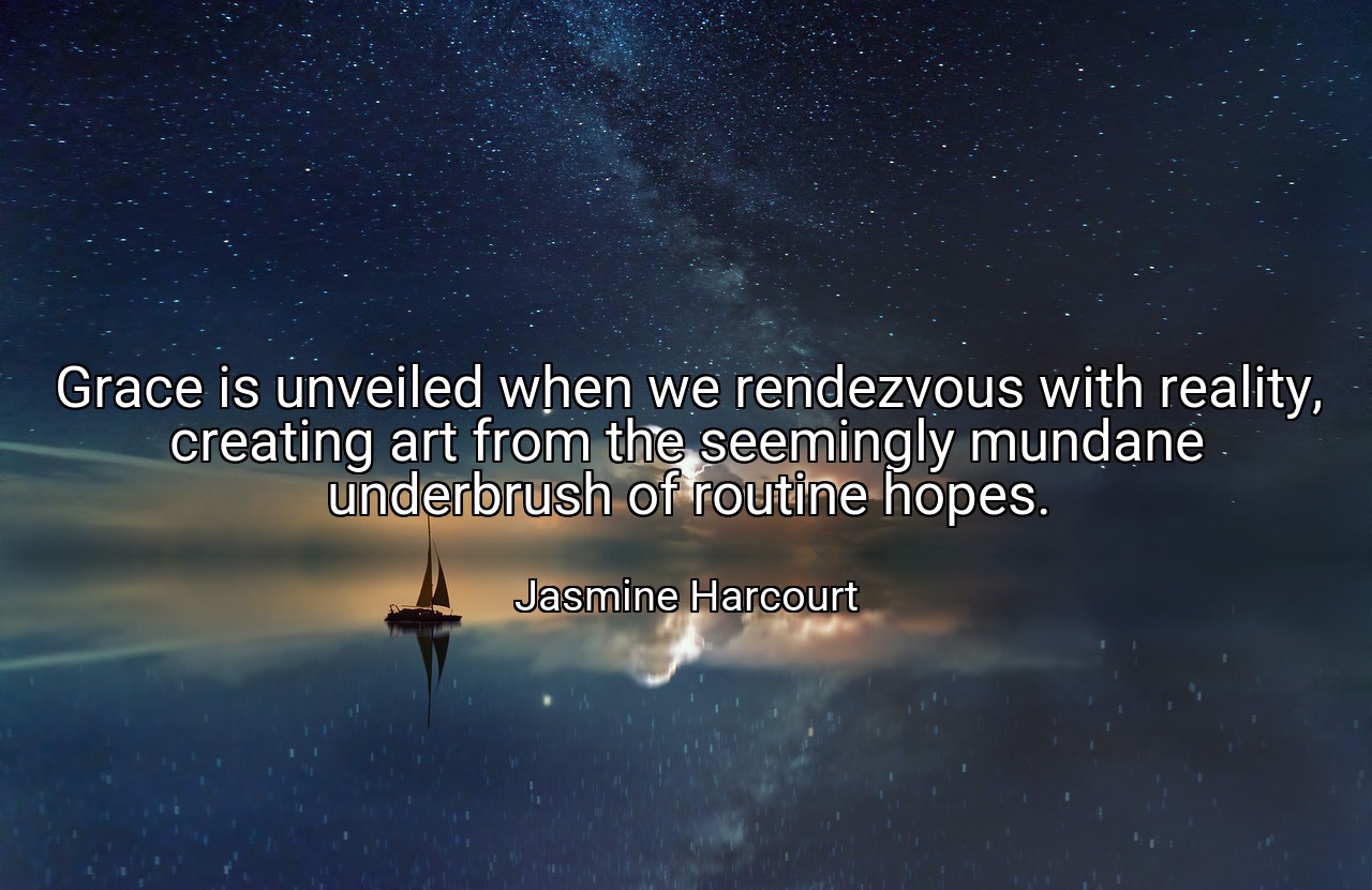 Grace is unveiled when we rendezvous with reality, creating art from the seemingly mundane underbrush of routine hopes. - Jasmine Harcourt