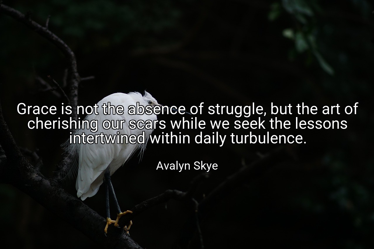 Grace is not the absence of struggle, but the art of cherishing our scars while we seek the lessons intertwined within daily turbulence. - Avalyn Skye