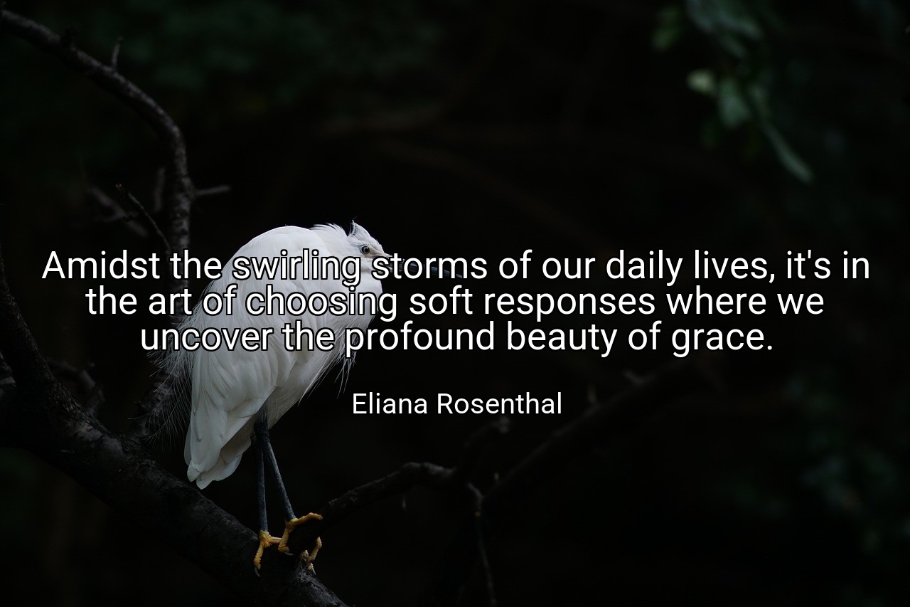 Amidst the swirling storms of our daily lives, it's in the art of choosing soft responses where we uncover the profound beauty of grace. - Eliana Rosenthal