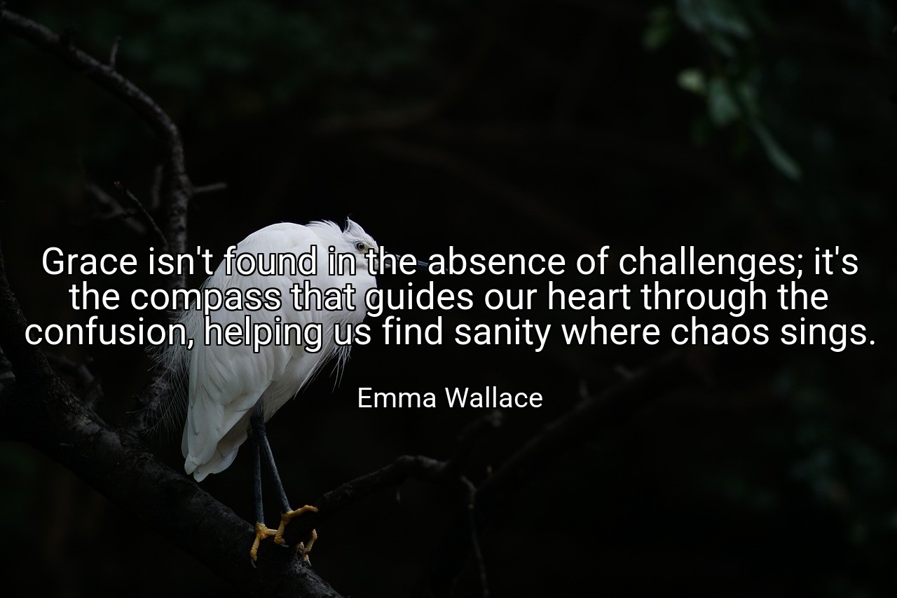 Grace isn't found in the absence of challenges; it's the compass that guides our heart through the confusion, helping us find sanity where chaos sings. - Emma Wallace