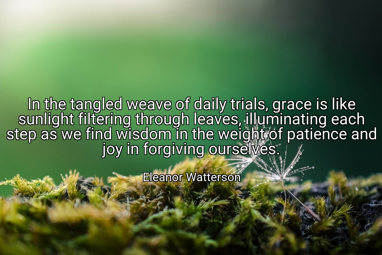 In the tangled weave of daily trials, grace is like sunlight filtering through leaves, illuminating each step as we find wisdom in the weight of patience and joy in forgiving ourselves. - Eleanor Watterson